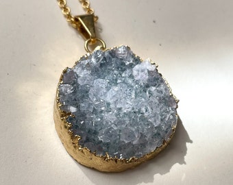 14KT Gold Filled Round Druzy Amethyst Necklace