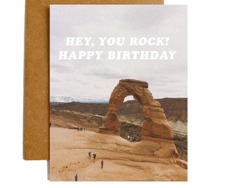 You Rock Happy Birthday Greeting Card, Blank Inside Note Paper Card, Birthday Stationery, Watercolor Illustration Card, National Park Card