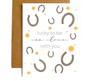 Lucky In Love Card, Blank Inside Note Paper Card, Love Stationery, Anniversary Card, Valentine's Day Card