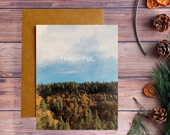 Thankful Greeting Card, Blank Inside Note Paper Card, Thank You Stationery, Watercolor Illustration Card, Nature Landscape Card