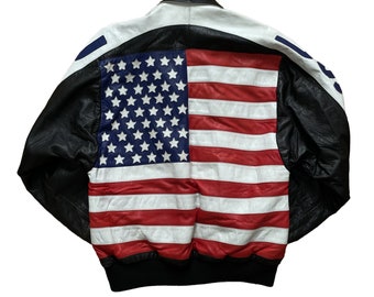 Vintage Genuine Leather USA Flag Jacket | Unisex Size M