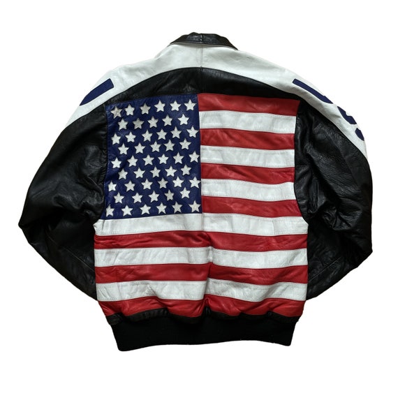 Vintage Genuine Leather USA Flag Jacket | Unisex … - image 1