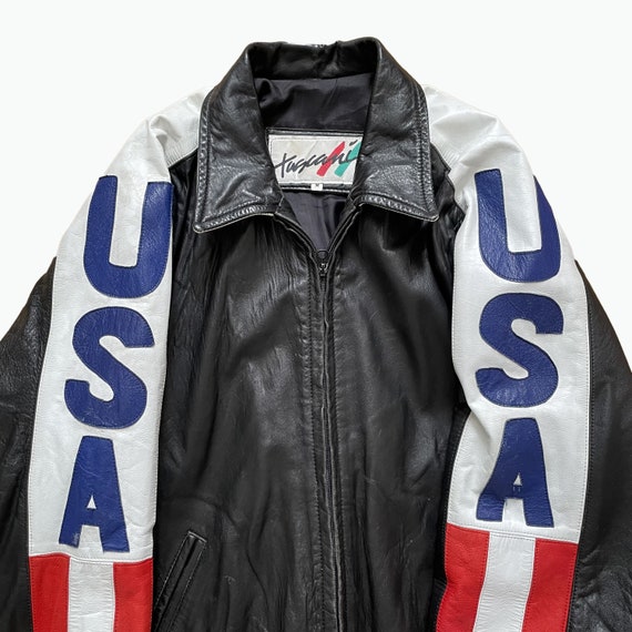 Vintage Genuine Leather USA Flag Jacket | Unisex … - image 6