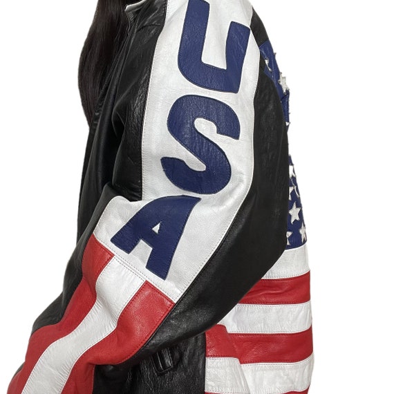 Vintage Genuine Leather USA Flag Jacket | Unisex … - image 3