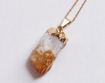 14KT Gold Filled Raw Gold Dipped Citrine Healing Crystal Necklace