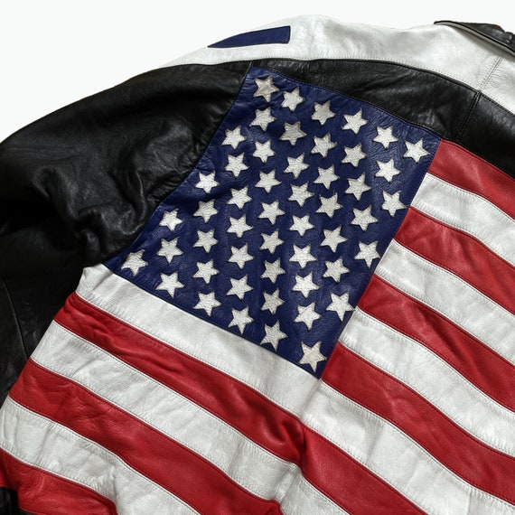 Vintage Genuine Leather USA Flag Jacket | Unisex … - image 5