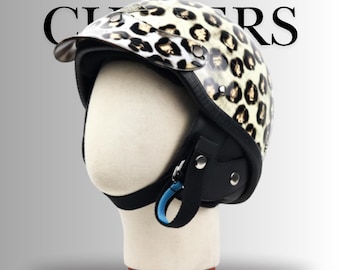 Casco personalizzato con design "Leopardo" in stile retrò Cafe Racer Shorty