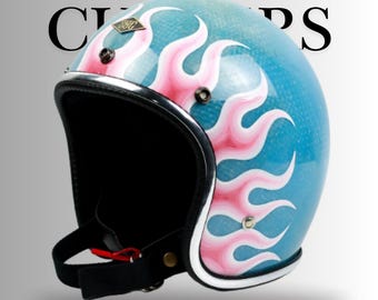 Custom Helmet SLIMHEAD 500TX “Pink Flame Breeze” – Retro Vintage Biker Style