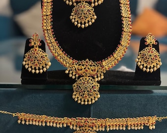 Gold Plated Indian Bridal Jewelry Set | Temple Design.