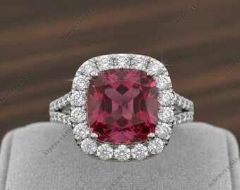 Kissen Rubin Edelstein Halo Ring, 925 Sterling Silber Ring Juli Birthstone Geschenk für sie