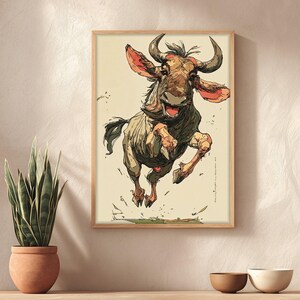 Wildebeest Wall Art: Japanese Ink Safari Print