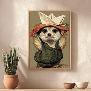 Meerkat Poster Wall Art: Japandi Wildlife Illustration Print