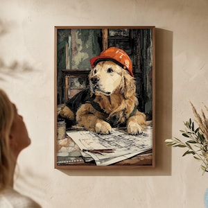 Golden Retriever Architect Poster: Funny Blueprint Wall Art