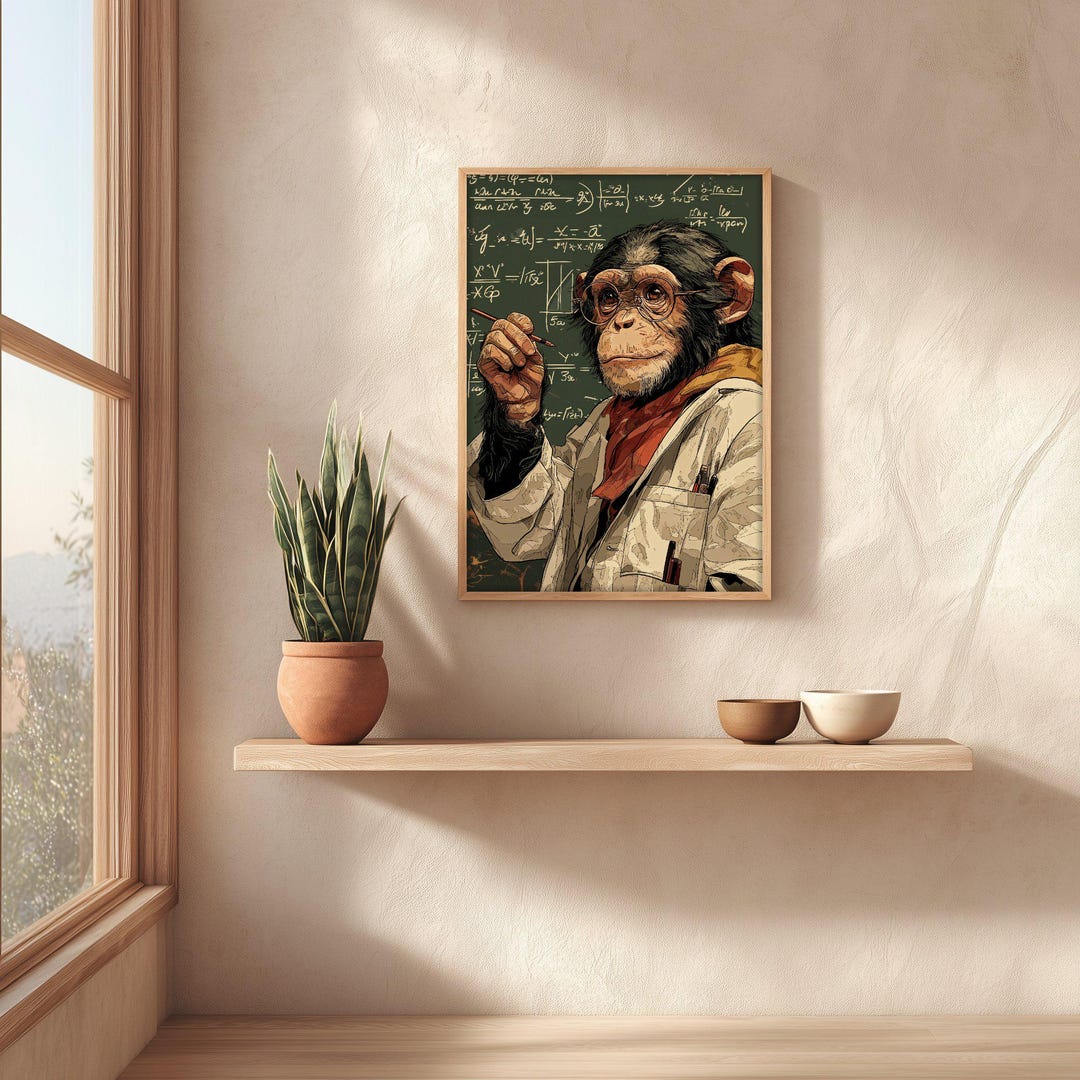 Chimpanzee Solving Math Poster: Dark Academia Study Print - Etsy