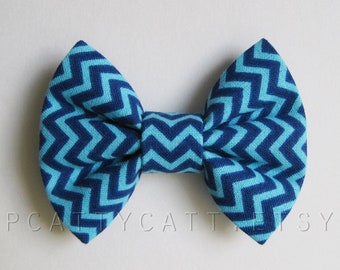 Cat Bow Tie and/or Collar Set - Zippy Zigzag - Blue Bowtie for Cats