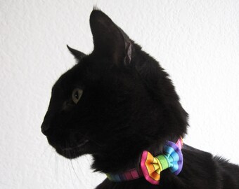 Mini Flared Rainbow Cat Bow and/or Collar Set - Pride Purrade