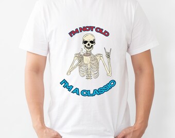 No soy viejo, soy un clásico – Camiseta Vintage Rock Skeleton