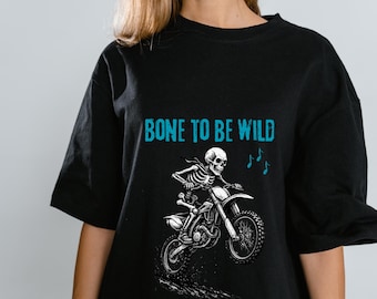 ボーン・トゥ・ビー・ワイルド スケルトンバイカーTシャツ – 面白いバイクグラフィックTシャツ
