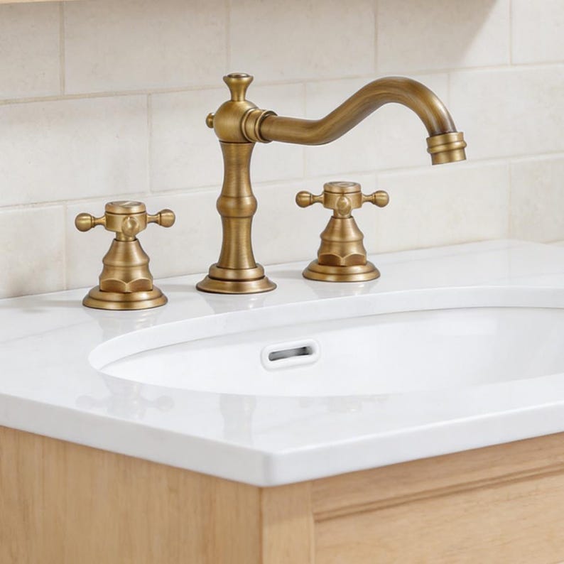 Vintage Brass Gold Bathroom Faucet 3 Hole Solid Brass Faucet - Etsy