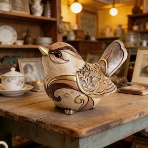 Ręcznie rzeźbiona figurka w stylu boho, fantazyjna rzeźba do dekoracji półki, prezent dla miłośników ptaków