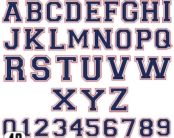 Paquete de fuentes universitarias en formato SVG, Fuente universitaria en capas en formato SVG, Números de camisetas en formato SVG, Letras universitarias en formato SVG, Fuente deportiva, Fuente universitaria, Deportes, Fuente para camisetas