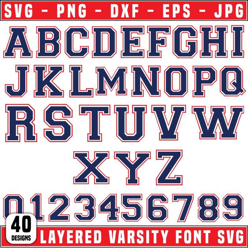 Varsity Font SVG Bundle, Layered Varsity Font Svg, Jersey Numbers SVG ...