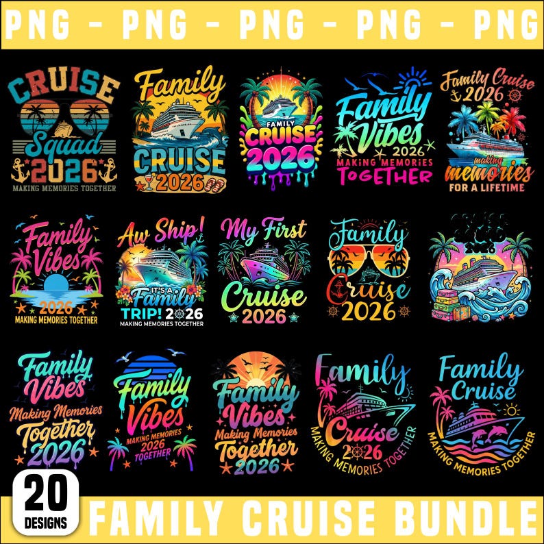Family Cruise 2026 PNG Bundle | Vacation Trip PNG | Cruise Squad Design ...