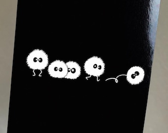 Spirited Away Postcard – Cute Anime Cards – Minimalist Black Cards – Gift Idea – Studio Ghibli Inspired, Dust Bunnies, Anime