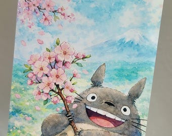 A6 postcard, Totoro inspired, Studio Ghibli, My Neighbor Totoro, kawaii watercolor style, gift idea, gift, gift card, anime fans