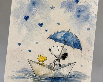 Snoopy postcard A6, Peanuts, watercolor style, gift idea, gift, gift card, journaling, children's gift, photo wall, mood board