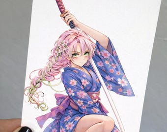 A6 postcard, Demon Slayer inspired, watercolor style, gift idea, gift, anime fans, gift card, Mitsuri Kanroji, anime