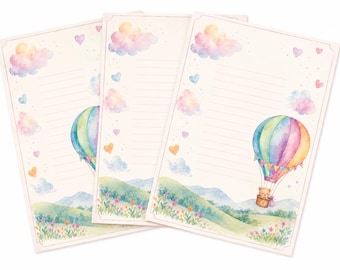 Stationery set of 10 with watercolor design on lined linen paper | Stationery gift set | A4 writing paper | Gift for children
