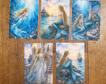 Mermaid Postcard Set • The Little Mermaid • Fairy Tale Watercolor Art • Ocean Fantasy Illustration • Coastal Decor • Fairy Tale Gift