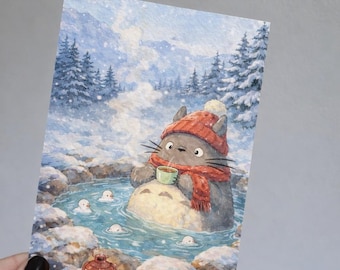A6-ansichtkaart, geïnspireerd op Totoro, Studio Ghibli, Mijn Buurman Totoro, kawaii aquarelstijl, cadeau-idee, cadeau, cadeaukaart, animefans