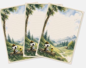 Stationery Set | Vintage Watercolor Style | Snoopy Inspired Writing Paper | Lined Linen Paper | Stationery | A4 Letter Paper | 10 Pieces