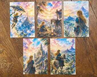 Fantasy Adventure Postcard Set • Zelda-Inspired Watercolor Art • Fantasy Landscapes • Adventure Wall Art • Gamer Gift • Gift