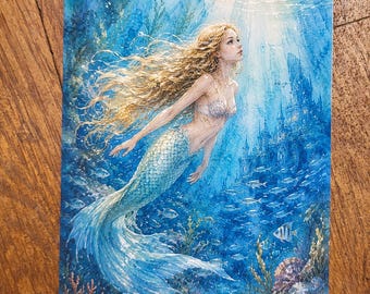 Mermaid Postcard A6 • The Little Mermaid • Fairy Tale Watercolor Art • Ocean Fantasy Illustration • Coastal Decor • Fairy Tale Gift