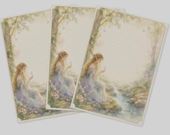 Elf Stationery Set, 10 Sheets of A4 Linen Paper | Fairy Forest Watercolor Writing Paper, Fantasy Stationery, Nature, Elf Fairy | Gift Idea for Letters
