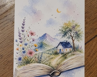 Book Love Postcard A6 • Magical Books Watercolor • Book Lover Gift • Bookworm Decor • Book Postcards • Bibliophile Art • Booktok