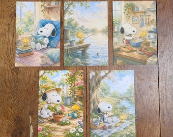 Postcard set A6, Snoopy, Peanuts, watercolor style, gift idea, gift, gift card, journaling, children's gift, photo wall, mood board