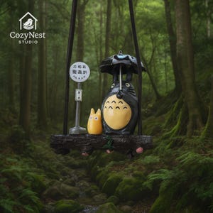 Totoro Car Hanging Ornament – Cute Studio Ghibli Dashboard Decoration with Umbrella & Swing | Japanese Forest Totoro Figure Gift