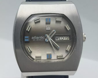 Atlantic Cal.2789 Silversteak Automatic Day/Date 25 Jewels Vintage Watch