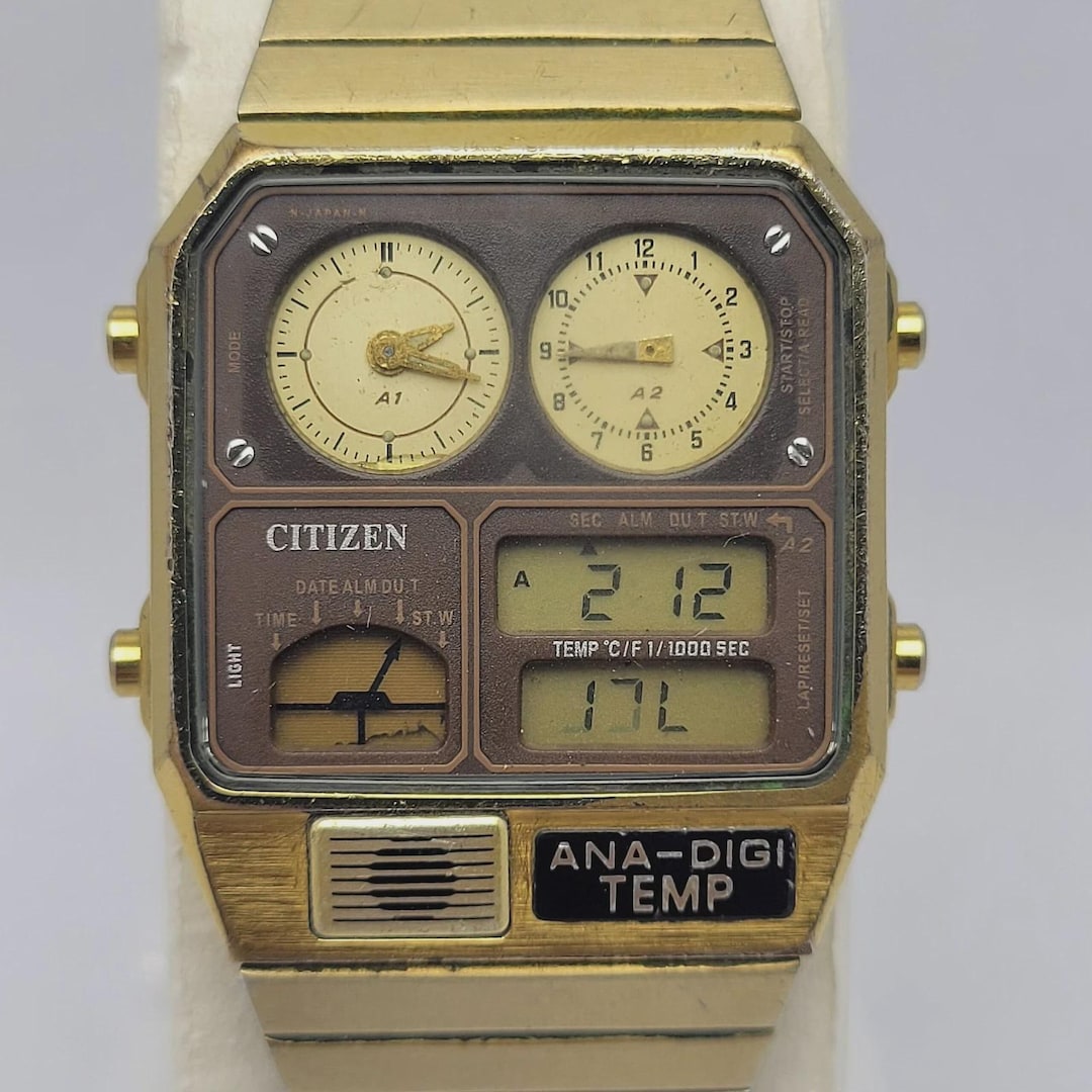 CITIZEN ANA-DIGI TEMP 8988-Q01971 / ゴールド Citizen Ana-digi Temp 8988-001971 Quartz Alarm Chronograph Vintage