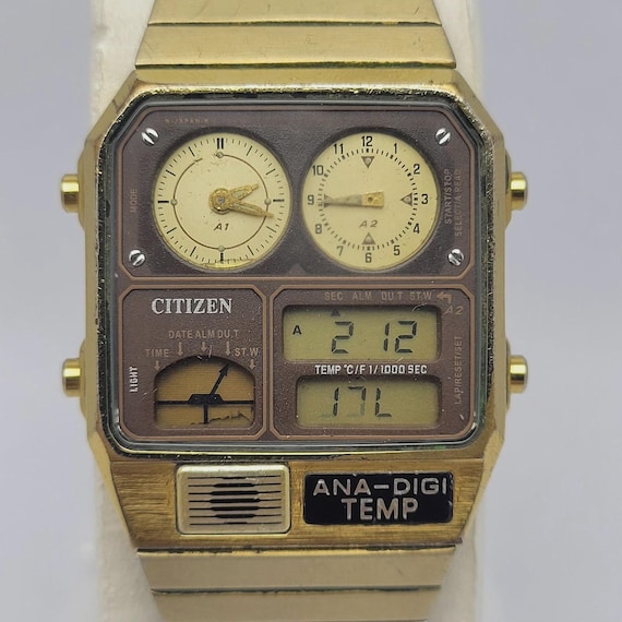 【稼働】CITIZEN ANA-DIGI TEMP 8988-Q01971腕時計 Citizen Ana-digi Temp 8988-001971 Quartz Alarm Chronograph Vintage