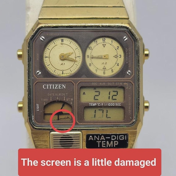 Citizen Ana-digi Temp 8988-001971 Quartz Alarm Chronograph Vintage