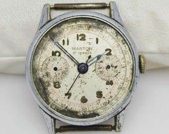 Marton Chronograph Cal.G 148 Manual Winding Military Watch For Parts Not working