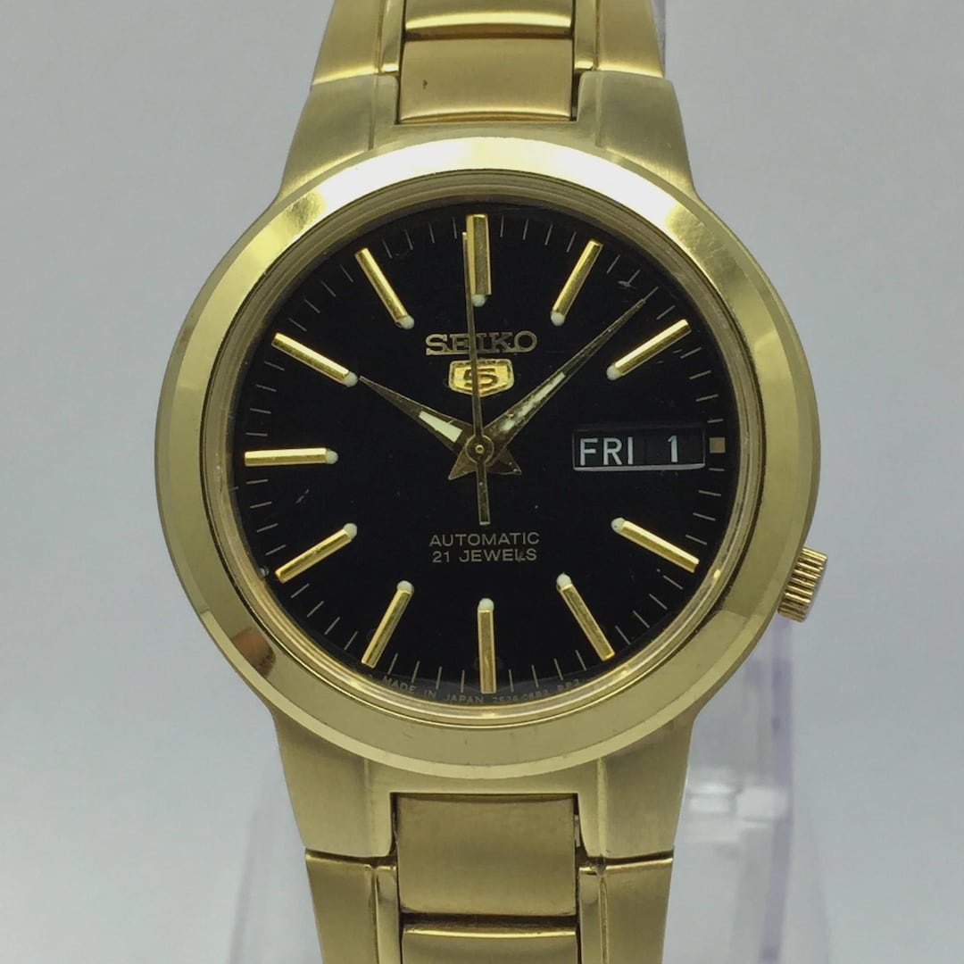Seiko 5 Automatic 7s26-02n0 Day/date Gold Tone Vintage Men's Watch