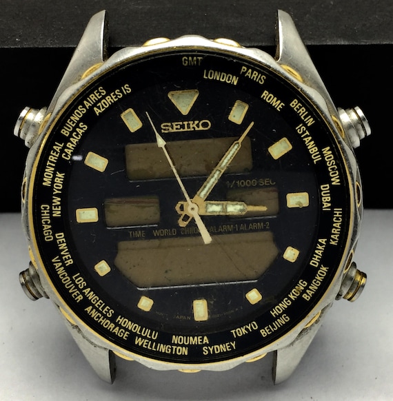 Seiko World Time GMT H021-7001 Alarm Chronograph Ana Digi Vintage