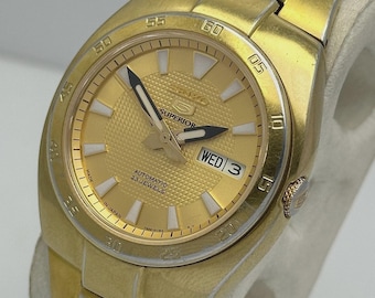 Big Size Seiko 5 Sports Automatic 7s36-00y0 Day/date Gold Plated