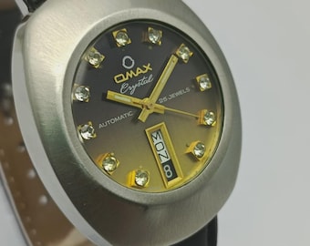 Montre Omax Crystal Automatic 35202 jour/date vintage pour homme